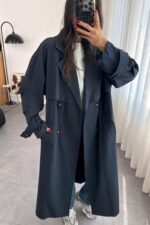 Lowell Oversize Premium Trençkot Lacivert - Görsel 3