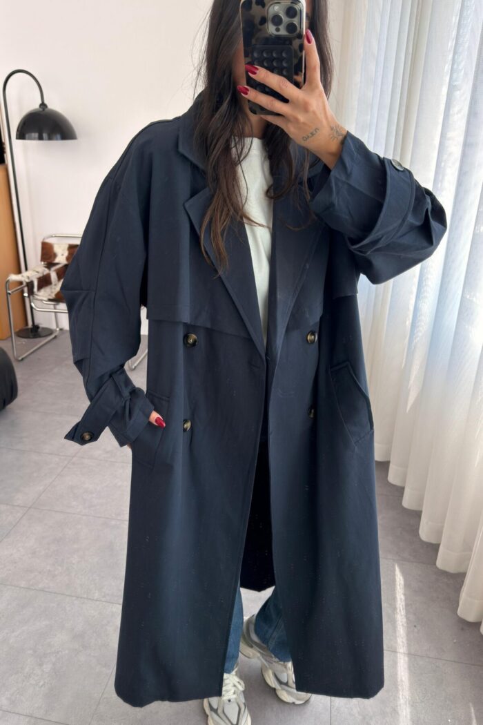 Lowell Oversize Premium Trençkot Lacivert - Görsel 3