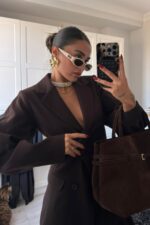 Paçası Lastikli Pantolon Blazer Takım Acı Kahve - Görsel 3