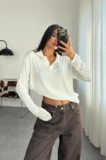 Polo Yaka İnce Bluz Beyaz
