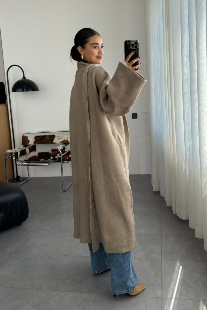 Kuşaklı Oversize hırka Vizon - Görsel 4