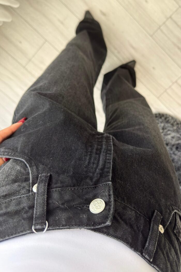 Andrey Siyah Eskitme Wide Leg Jean - Görsel 3