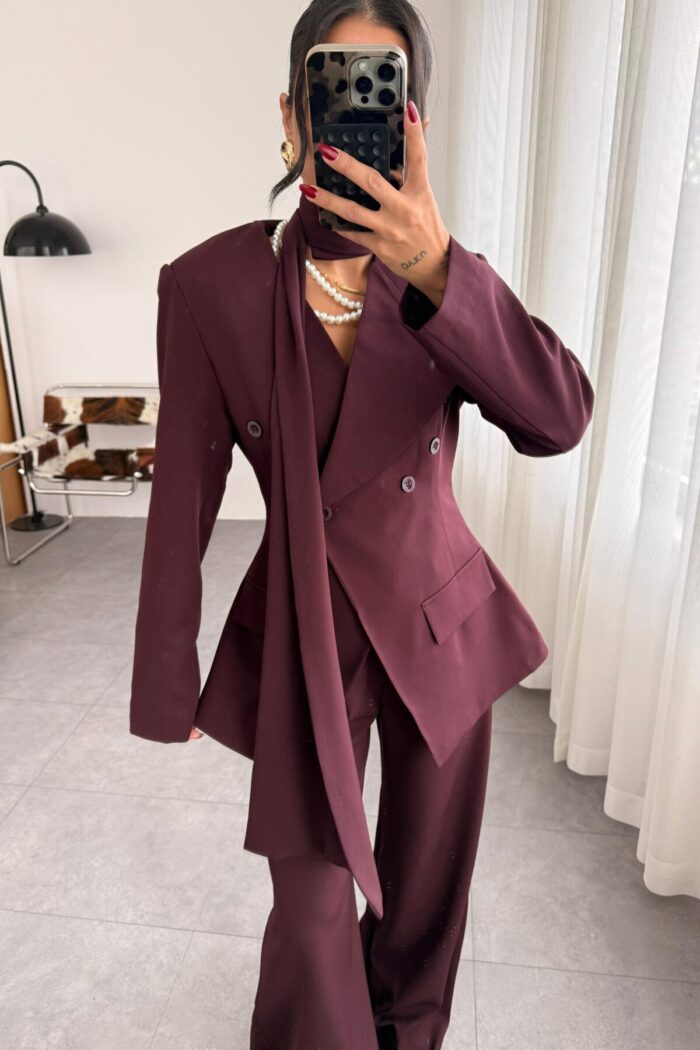 Belden Oturtmalı Blazer Takım Bordo - Görsel 2