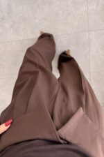 Beli Katlı Kumaş Pantolon Kahverengi - Görsel 3