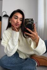 Nadia Saç Örgülü Kazak Ekru