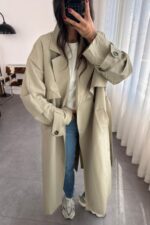 Lowell Oversize Premium Trençkot Adaçayı Yeşil - Görsel 3