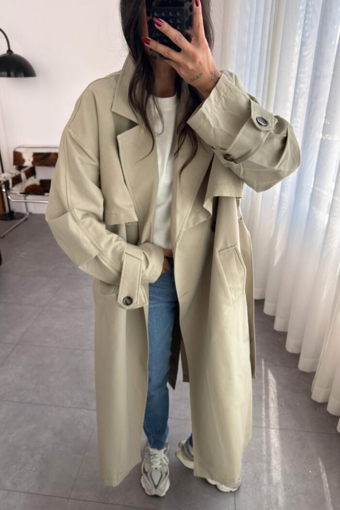 Lowell Oversize Premium Trençkot Adaçayı Yeşil - Görsel 3