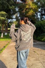 Arkası Baskılı Oversize Yıkamalı Sweat Antrasit - Görsel 4