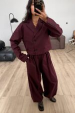 Pamel Ceket Balon Pantolon Takım Bordo - Görsel 2