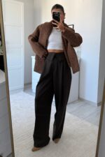 Kıvrık Belli Pantolon Acı Kahve