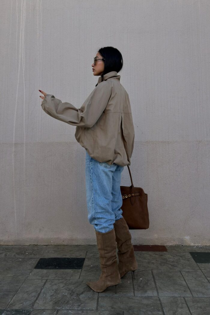 Oversize Dik Yaka Bomber Trenç Vizon - Görsel 2