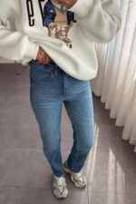 Kesik Paçalı Mavi Slim Fit Jean - Görsel 2