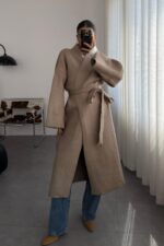 Kuşaklı Oversize hırka Vizon