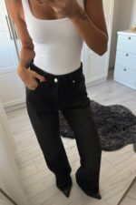 Andrey Siyah Eskitme Wide Leg Jean - Görsel 2