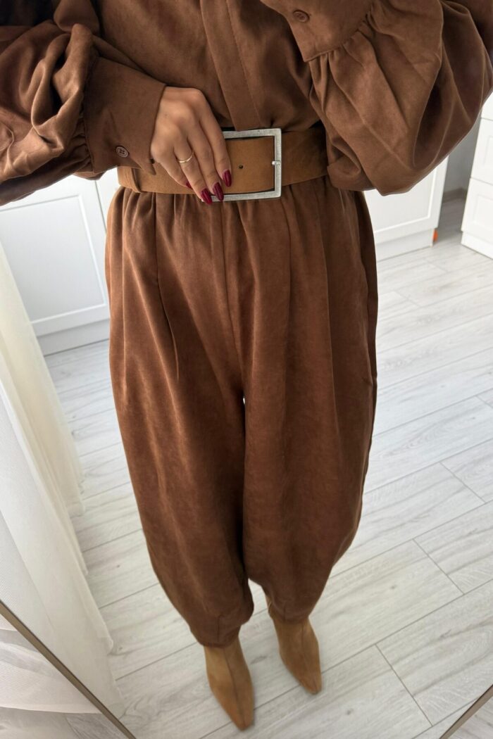 Balon Kol Şalvar Süet Takım Camel - Görsel 4