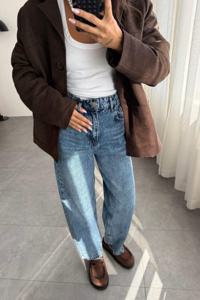 Monama Renkli Taşlı Mom Jean - Görsel 2