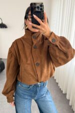 Owen Düğmeli Süet Kısa Ceket Camel - Görsel 2