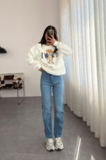 Kesik Paçalı Mavi Slim Fit Jean