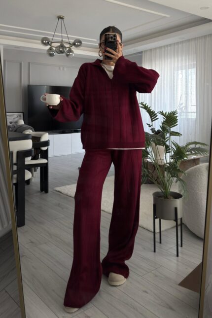 Relax Polo Yaka Triko Takım Bordo