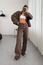 Carla Wide Leg Kahve Eskitme Jean