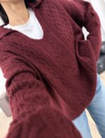 Polo Yaka Triko Kazak Bordo - Görsel 2