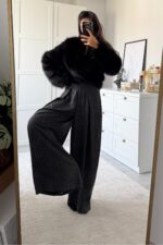 Gri Çizgili Palazzo Pantolon