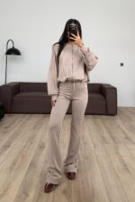 Modal İspanyol Paçalı Tayt Takım Bej - Görsel 2