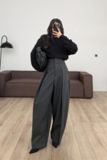 Yüksek Bel Kalın Kumaşlı Pantolon Antrasit
