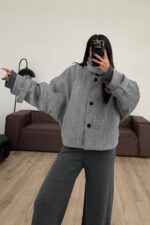 Balık Sırtı Dik Yaka Yumuşak Kaban Antrasit - Görsel 2