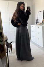 Gri Çizgili Palazzo Pantolon - Görsel 4