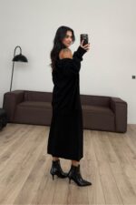 Triko Crop Hırka Etek Takım Siyah - Görsel 4