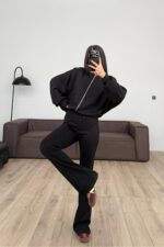 Modal İspanyol Paçalı Tayt Takım Siyah