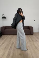 Beyaz Çizgili Pantolon Gri - Görsel 4