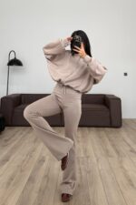 Modal İspanyol Paçalı Tayt Takım Bej