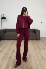 Modal İspanyol Paçalı Tayt Takım Bordo - Görsel 2