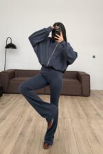 Modal İspanyol Paçalı Tayt Takım Füme