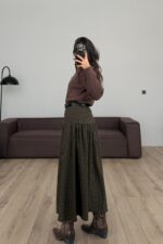 Kemerli Mini Kareli Etek Siyah - Görsel 3