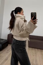 Yumuşak Derili Dik Yaka Ceket Bej - Görsel 4