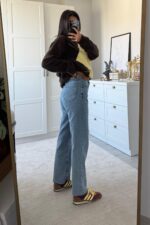 Kemerli Paçası Kesik Mavi Yıkamalı Jean - Görsel 4