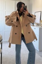 Rüzgarlıklı Kaşe Kaban Camel - Görsel 2