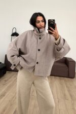 Balık Sırtı Dik Yaka Yumuşak Kaban Vizon