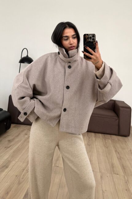 Balık Sırtı Dik Yaka Yumuşak Kaban Vizon