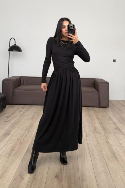 Beli Bağlamalı Elbise Siyah