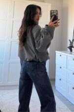 Tasarım Düğmeli Bomber Ceket Gri - Görsel 4