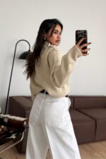 Düğme Detaylı Hırka Bej - Görsel 3