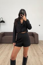 Şortlu Taşlı Ceket Takım Siyah