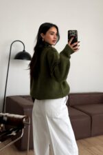 Düğme Detaylı Hırka Haki - Görsel 3