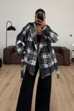 Ekose Bağlamalı Kaban Gri - Görsel 3