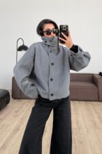 Kaşe Çizgili Düğmeli Ceket Antrasit