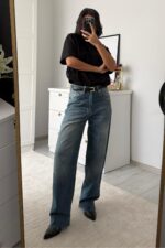 Sara Mavi Eskitme Ballon Jean